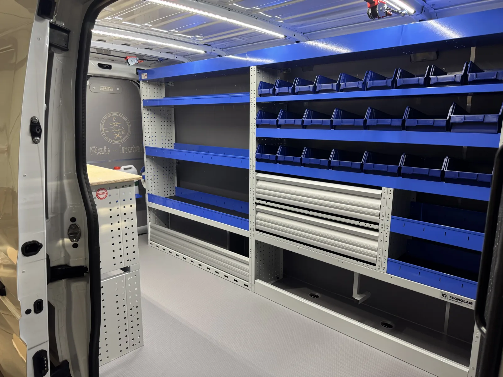 Renault Master L3H2 Service Van Fit-Out with Tecnolam Shelving for Rab-Instal