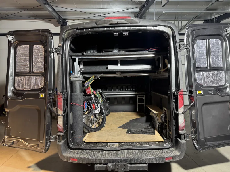 Cost-effective van fit-out for a speedway rider