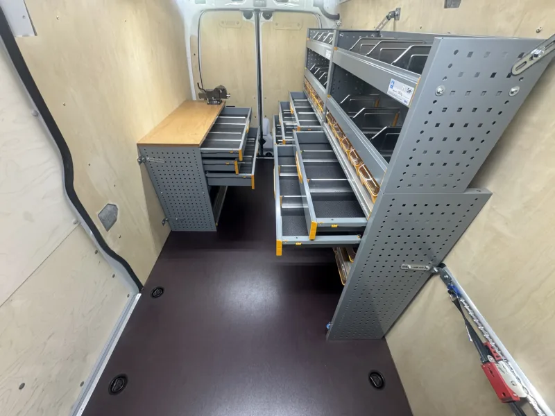Store Van shelving system and work surface