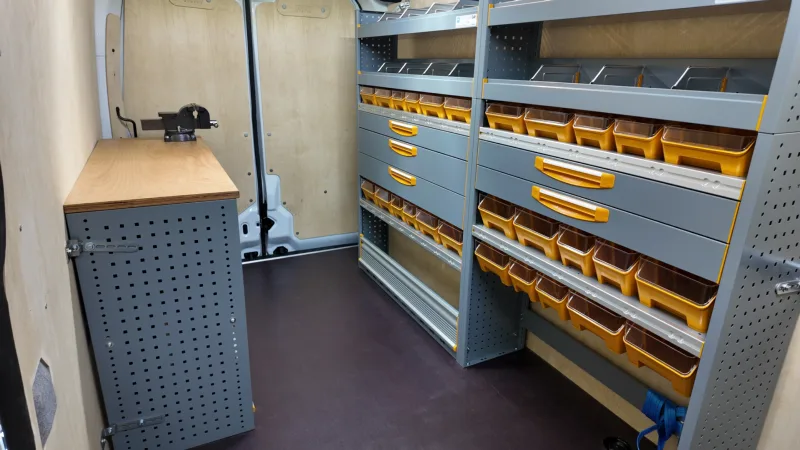Store Van shelving system and work surface
