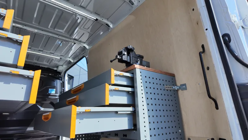 Store Van shelving system and work surface
