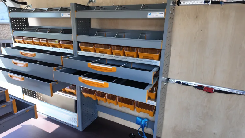 Store Van shelving system and work surface