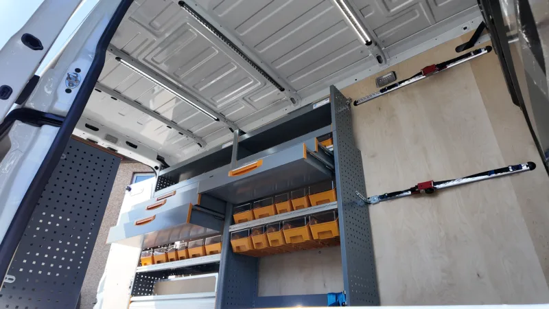 Store Van shelving system and work surface